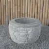 Product image 1 of the product “Balinese style flat round pot, with carving - 50cm Dia., 30 cm Height, Taro sand ”